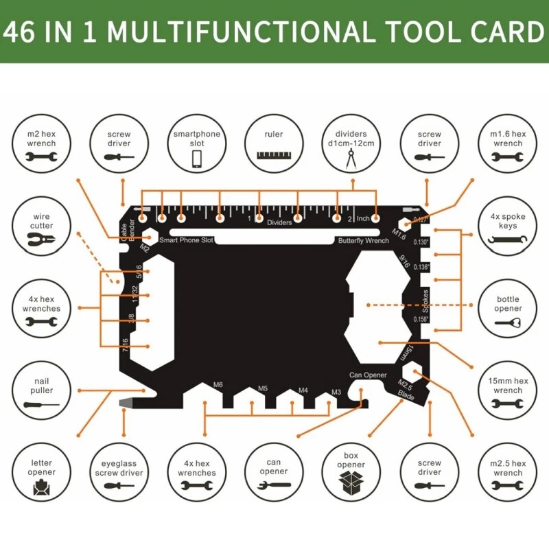 Multitool Credit Card - Outil multifonction 46 en 1 pour